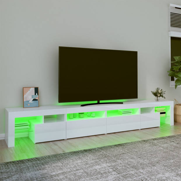 The Living Store TV-meubel - LED-verlichting - Hoogglans wit - 260 x 36.5 x 40 cm - Materiaal- Bewerkt hout
