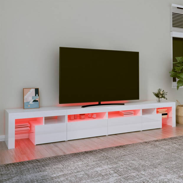 The Living Store TV-meubel - LED-verlichting - Hoogglans wit - 260 x 36.5 x 40 cm - Materiaal- Bewerkt hout