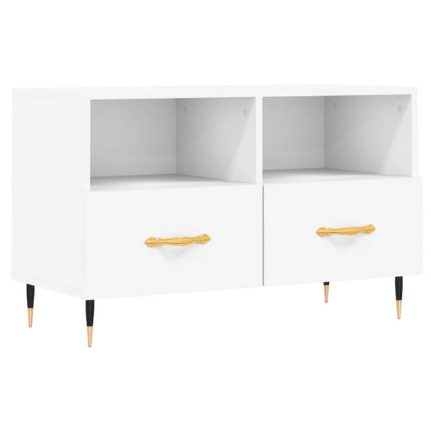 The Living Store Televisiekast Wood - Wit - 80 x 36 x 50 cm - Opbergruimte en Presenteerfunctie