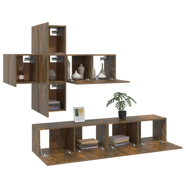 The Living Store TV-Meubelset - Gerookt Eiken - 4x 30.5x30x30cm - 1x 60x30x30cm - 2x 80x30x30cm