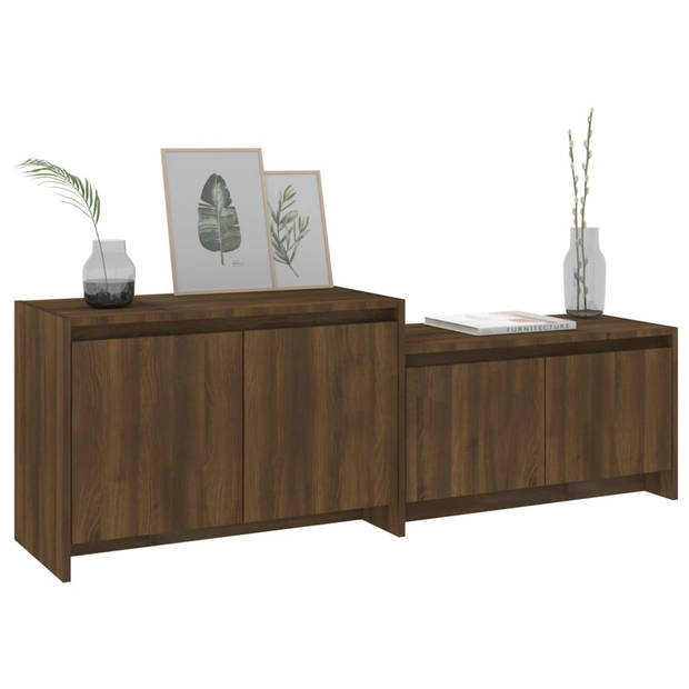 The Living Store Tv-meubel Stereokast - Bruineiken - 146.5 x 35 x 50 cm - 4 Deuren