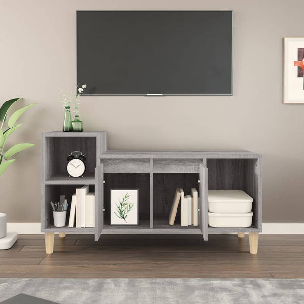 The Living Store Klassieke Tv-kast - Grijs Sonoma Eiken - 100 x 35 x 55 cm - Bewerkt hout en massief eucalyptushout