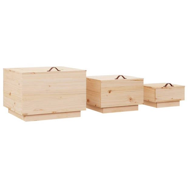 The Living Store Opbergboxen - Grenenhout - Groot- 57x55x40cm - Middel- 45x43x30cm - Klein- 35x33x20cm