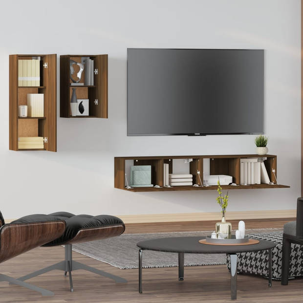 The Living Store Televisiemeubelset - Bruineiken - 30.5 x 30 x 90 cm / 30.5 x 30 x 60 cm / 80 x 30 x 30 cm -