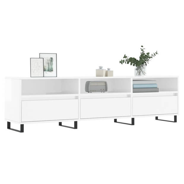 The Living Store TV-meubel Multimedia - 150 x 30 x 44.5 cm - Stevig bewerkt hout - Hoogglans wit