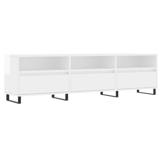 The Living Store TV-meubel Multimedia - 150 x 30 x 44.5 cm - Stevig bewerkt hout - Hoogglans wit