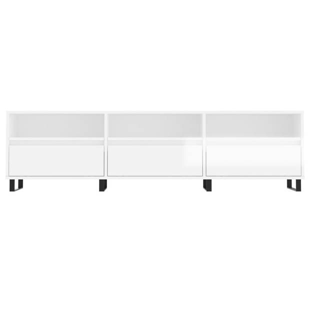 The Living Store TV-meubel Multimedia - 150 x 30 x 44.5 cm - Stevig bewerkt hout - Hoogglans wit