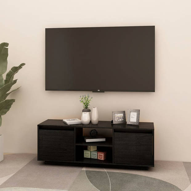 The Living Store tv-meubel - Hifi kast - 110 x 30 x 40 cm - Zwart - Massief grenenhout