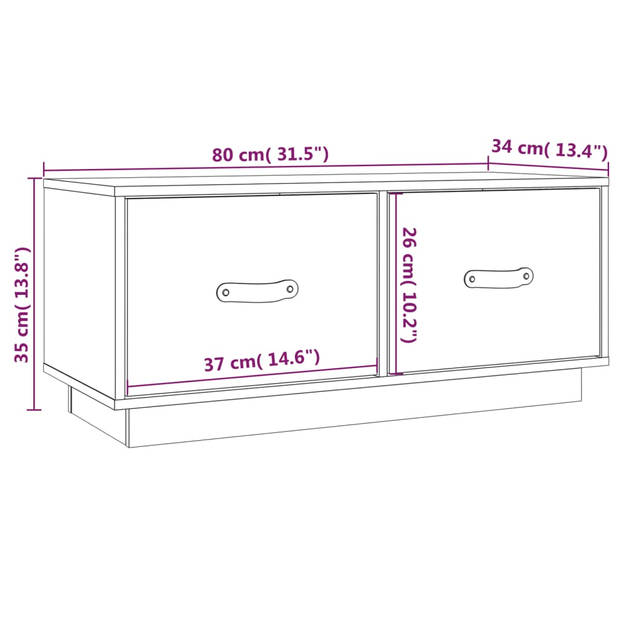 vidaXL Tv-meubel 80x34x35 cm massief grenenhout wit