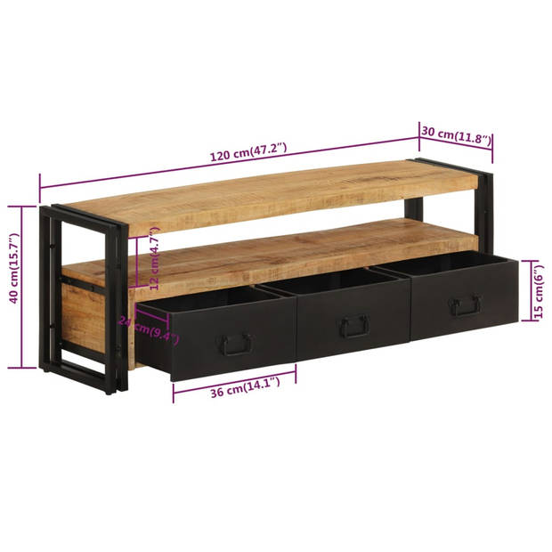 vidaXL Tv-meubel 120x30x40 cm massief mangohout