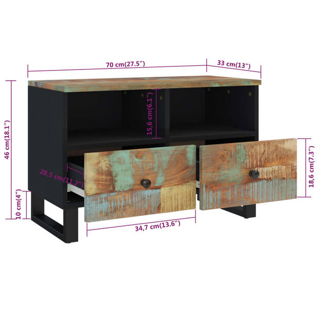 The Living Store Tv-meubel Industrieel - 70 x 33 x 46 cm - Massief gerecycled hout - Zwart frame