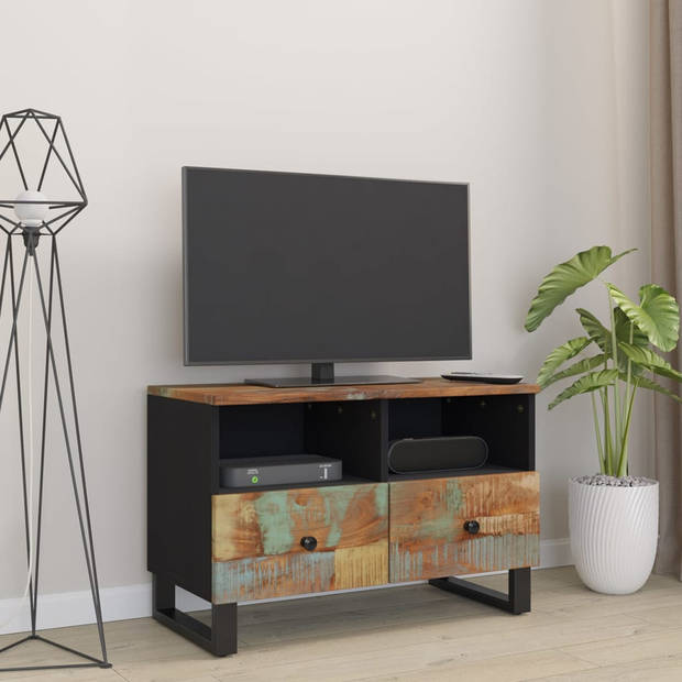 The Living Store Tv-meubel Industrieel - 70 x 33 x 46 cm - Massief gerecycled hout - Zwart frame