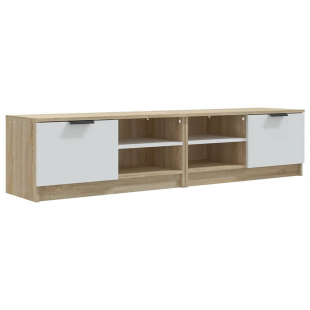 The Living Store TV-meubel Basic - 80 x 35 x 36.5 cm - wit en sonoma eiken