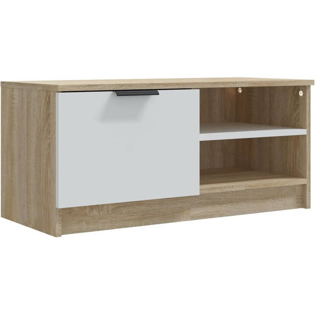 The Living Store TV-meubel Basic - 80 x 35 x 36.5 cm - wit en sonoma eiken