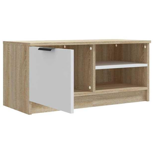 The Living Store TV-meubel Basic - 80 x 35 x 36.5 cm - wit en sonoma eiken