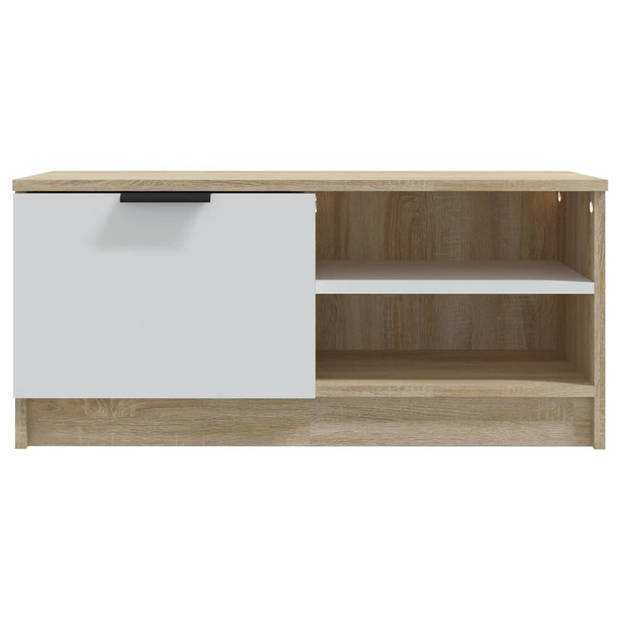 The Living Store TV-meubel Basic - 80 x 35 x 36.5 cm - wit en sonoma eiken