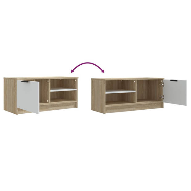 The Living Store TV-meubel Basic - 80 x 35 x 36.5 cm - wit en sonoma eiken