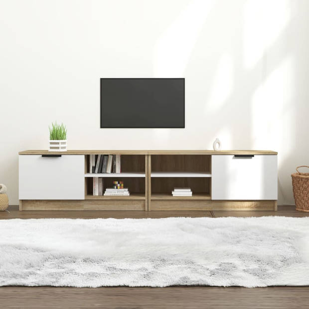 The Living Store TV-meubel Basic - 80 x 35 x 36.5 cm - wit en sonoma eiken