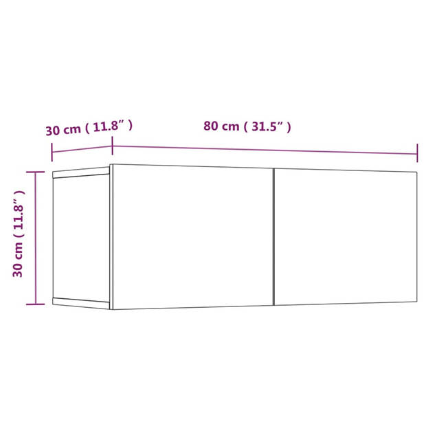 The Living Store TV-meubel - Zwart - 80 x 30 x 30 cm - Bewerkt hout - 2 neerklapbare deuren