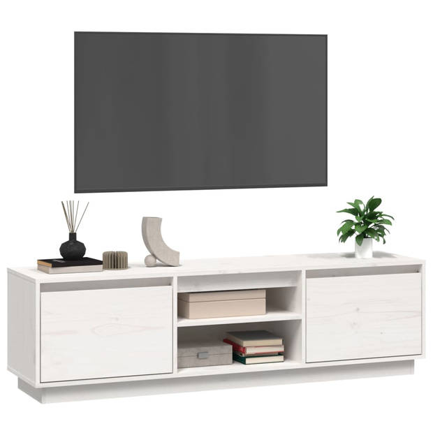 The Living Store Tv-meubel - Grenenhout - 140 x 35 x 40 cm - Wit