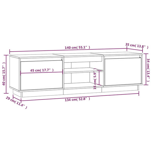 vidaXL Tv-meubel 140x35x40 cm massief grenenhout grijs