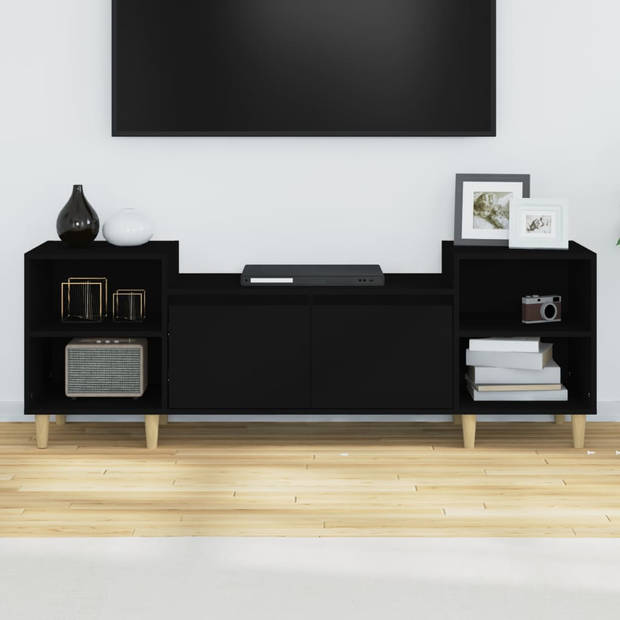 The Living Store TV-kast - Zwarte bewerkt houten media-meubel - 160 x 35 x 55 cm