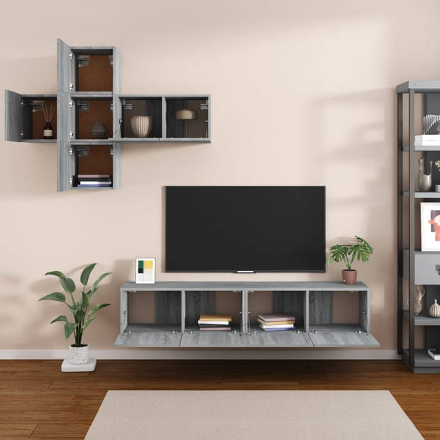 The Living Store TV-meubelset - Grijs Sonoma Eiken - 4x30x30cm + 1x60x30x30cm + 2x80x30x30cm - Trendy en praktisch