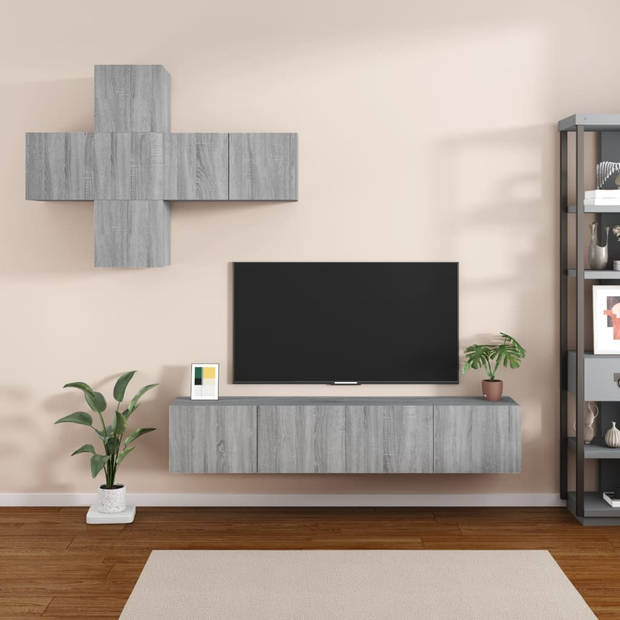 The Living Store TV-meubelset - Grijs Sonoma Eiken - 4x30x30cm + 1x60x30x30cm + 2x80x30x30cm - Trendy en praktisch