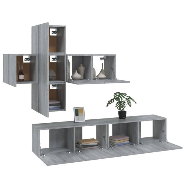 The Living Store TV-meubelset - Grijs Sonoma Eiken - 4x30x30cm + 1x60x30x30cm + 2x80x30x30cm - Trendy en praktisch