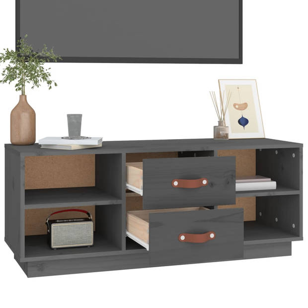 vidaXL Tv-meubel 100x34x40 cm massief grenenhout grijs