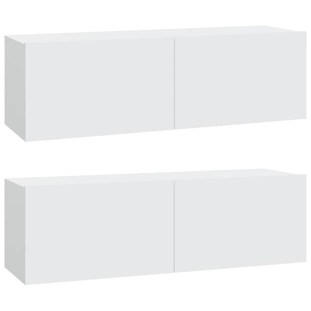 The Living Store Klassieke televisiekastenset - Tv-meubel - Wandgemonteerd - Wit - Hout - 2 stuks 80x30x30 cm - 2 stuks