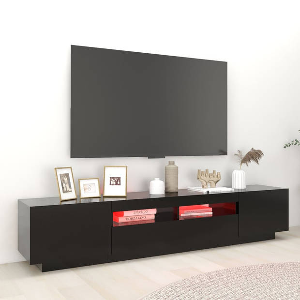 The Living Store TV-meubel s Hifi - 200 x 35 x 40 cm - met LED-verlichting - zwart