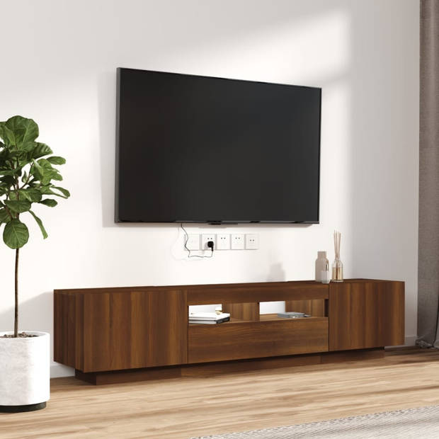 The Living Store TV-meubel LED-verlichting - Praktisch materiaal - Afmetingen- 100/80 x 35 x 40 cm - Kleur- bruineiken