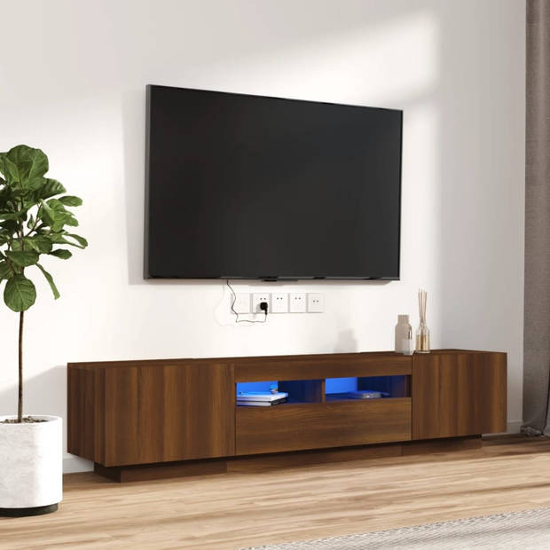 The Living Store TV-meubel LED-verlichting - Praktisch materiaal - Afmetingen- 100/80 x 35 x 40 cm - Kleur- bruineiken