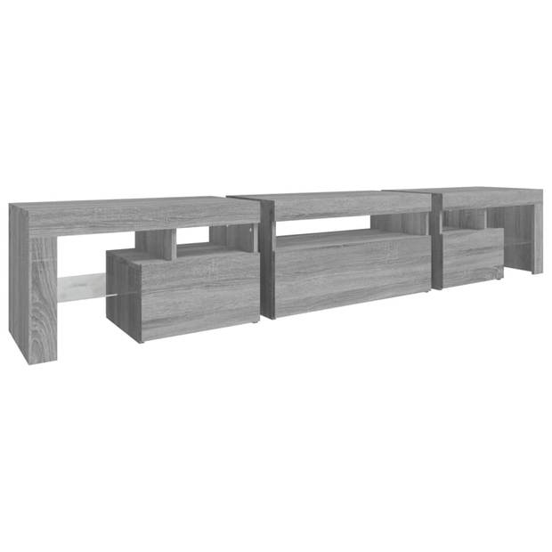 The Living Store TV-meubel - LED-verlichting - Grijs Sonoma Eiken - 215 x 36.5 x 40 cm (L x B x H) - Bewerkt hout