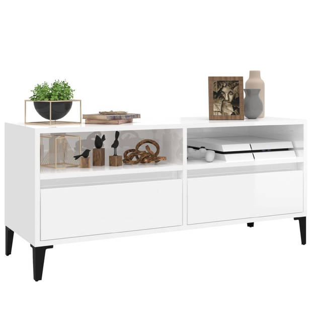 The Living Store TV-kast - klassiek design - veel opbergruimte - hoogglans wit - 100 x 34.5 x 44.5 cm