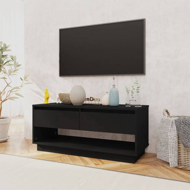 The Living Store TV Meubel - Zwarte Spaanplaat - 102 x 41 x 44 cm - Met 2 lades