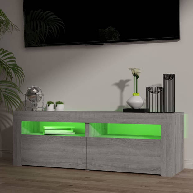 The Living Store TV-meubel - LED-verlichting - Grijs Sonoma eiken - 120 x 35 x 40 cm - Opbergruimte - USB-aansluiting