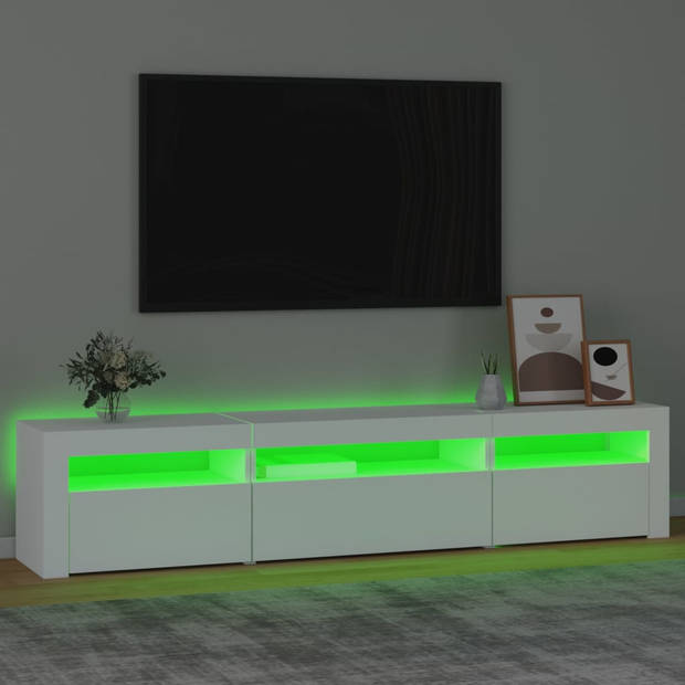 The Living Store TV-meubel LED RGB-verlichting - 195 x 35 x 40 cm - wit - bewerkt hout