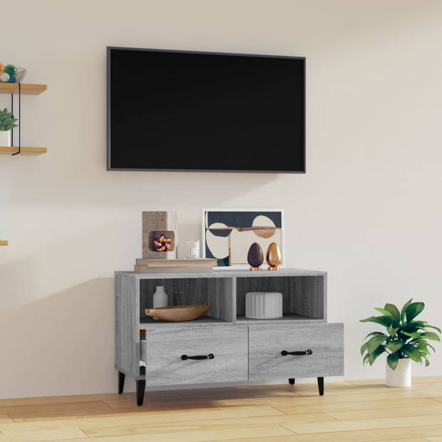 The Living Store Tv-meubel Grijs Sonoma Eiken - 80x36x50 cm - Stevig Hout - Opbergruimte - Stevig Blad