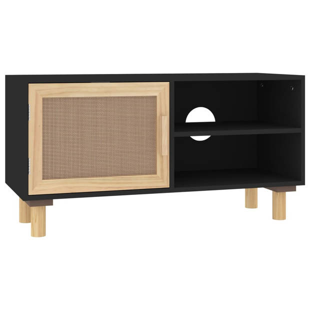 The Living Store TV-kast Classic - TV-kast - 80 x 30 x 40 cm - zwart cellulose - hout - rattan deur