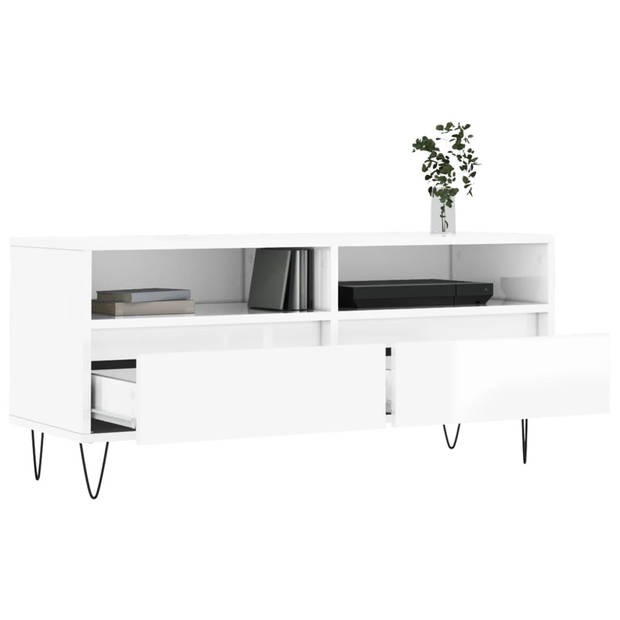 The Living Store Tv-meubel Basic - Hoogglans Wit - 100 x 34.5 x 44.5 cm - Opbergruimte - Stabiel - Montage vereist