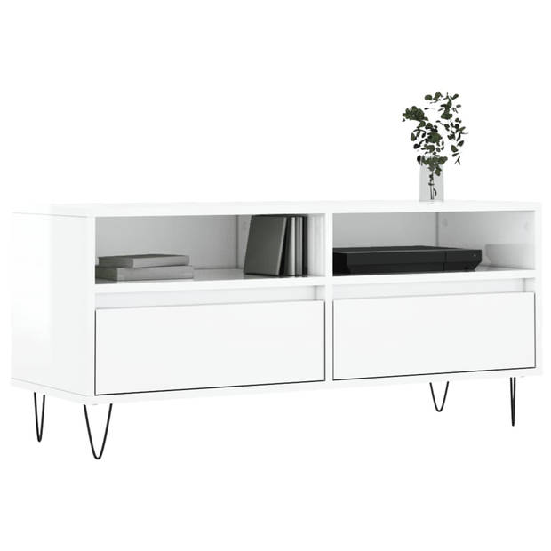 The Living Store Tv-meubel Basic - Hoogglans Wit - 100 x 34.5 x 44.5 cm - Opbergruimte - Stabiel - Montage vereist