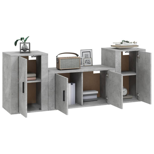 The Living Store TV-meubelset Betongrijs - 1x tv-meubel- 80x34.5x40cm - 2x tv-meubel- 40x34.5x60cm - Stevig materiaal