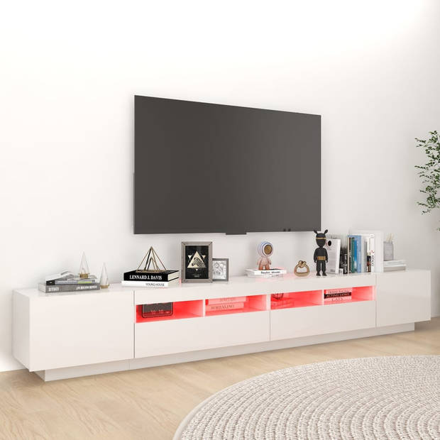 The Living Store TV-meubel - TV-meubel - 260 x 35 x 40 cm - Hoogglans wit - Met RGB LED-verlichting