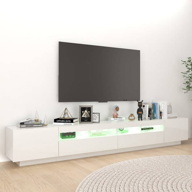 The Living Store TV-meubel - TV-meubel - 260 x 35 x 40 cm - Hoogglans wit - Met RGB LED-verlichting