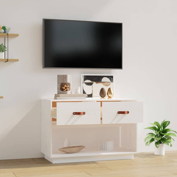 The Living Store TV-Kast - Grenenhout - 90 x 40 x 60 cm - Wit