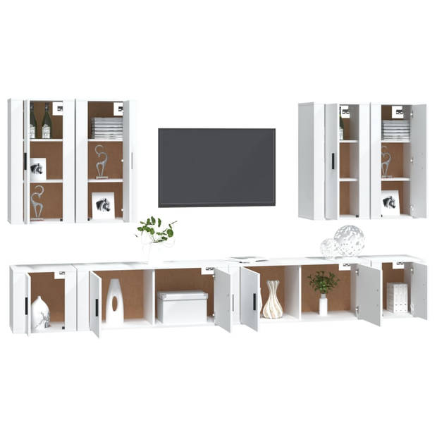 The Living Store TV-Meubel Set - Hout - Wandgemonteerd - Wit - 6 delig - 100x34.5x40 cm - 40x34.5x40 cm - 40x34.5x80 cm