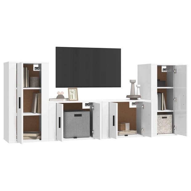 The Living Store Televisiekastenset - Hoogglans wit - 2x 57x34.5x40cm - 2x 40x34.5x80cm - Trendy design