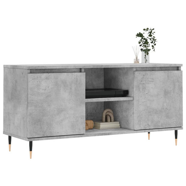 The Living Store Tv-meubel Betongrijs - 104 x 35 x 50 cm - Bewerkt hout en ijzer